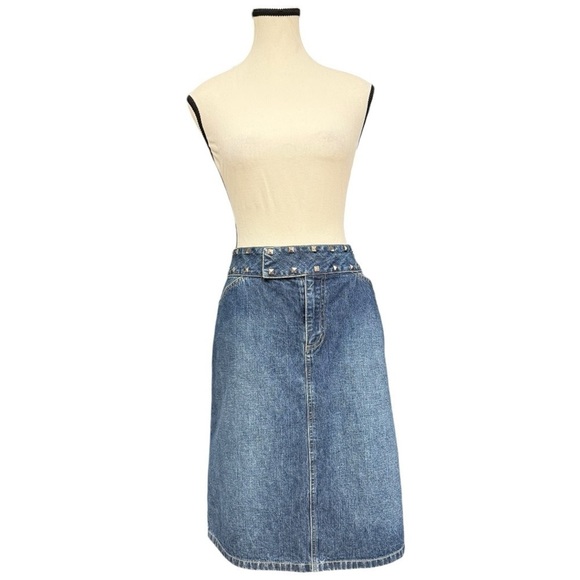 Y2K Vintage Denim Skirt Size 9 (29/30 Waist) Anchor Blue Studded Mini Skirt - Picture 1 of 9